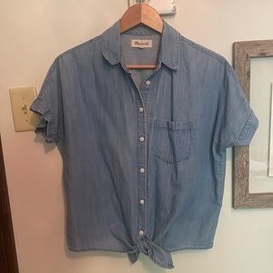 Madewell oversized shortsleeved denim front-tie button up | Size XS